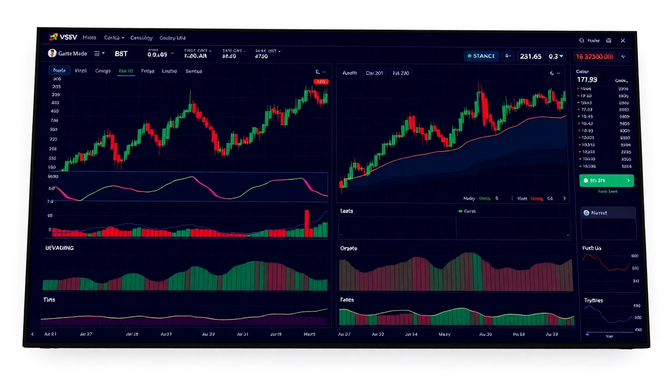 Trading view interface showing live market charts, trading tools, and analysis features for